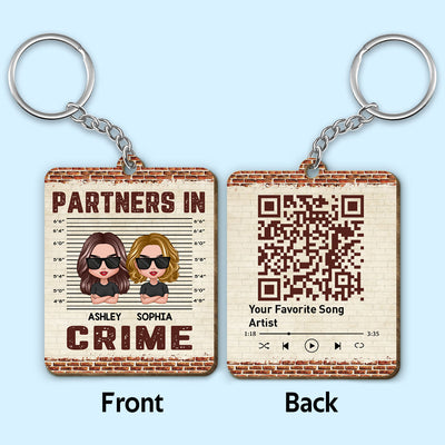 Doll Friends Besties Sisters Brothers Siblings Partners In Crime Favorite Song Scannable QR Code Personalized Wooden Keychain