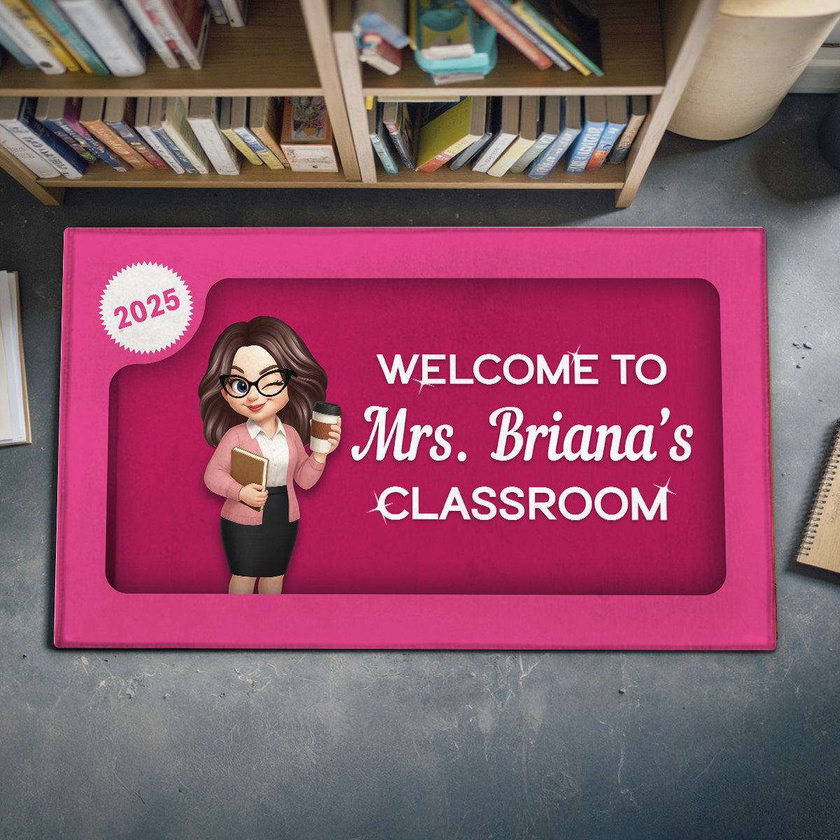 Welcome To Teacher Classroom 3D Effect Action Figure Personalized Doormat, Back To School Decoration