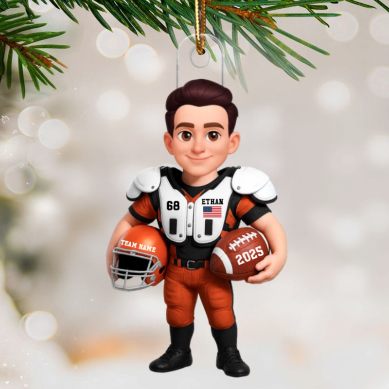 3D Effect Proud American Football Player - Personalized Acrylic Car Hanger - Gift For Football Lovers, Grandson, Son, Husband