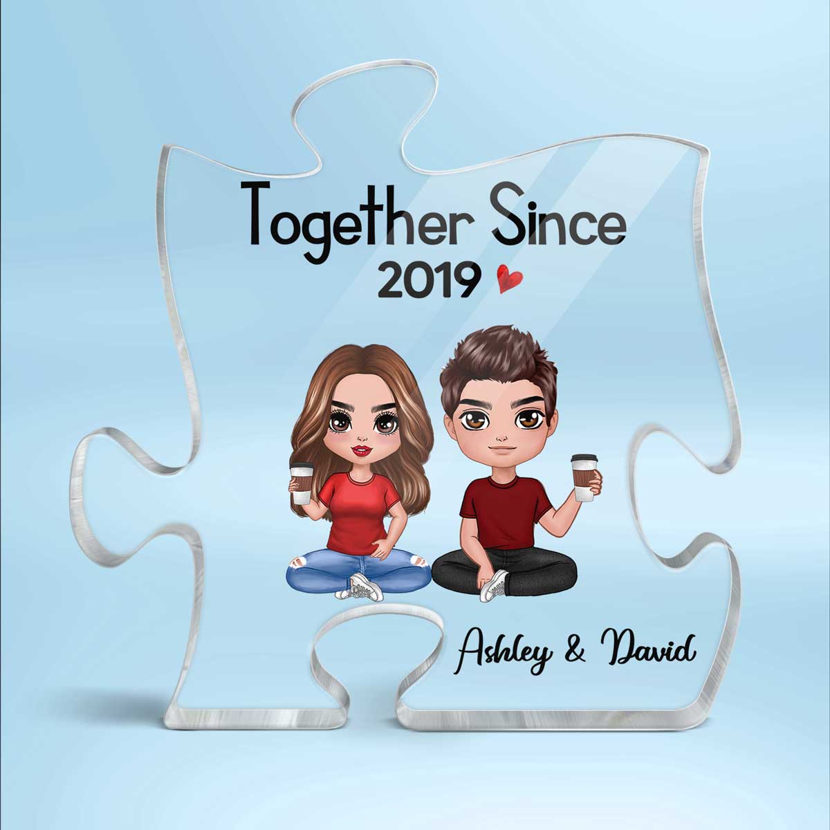 Doll Couple Sitting Gift For Him Gift For Her Personalized Puzzle Acrylic Plaque
