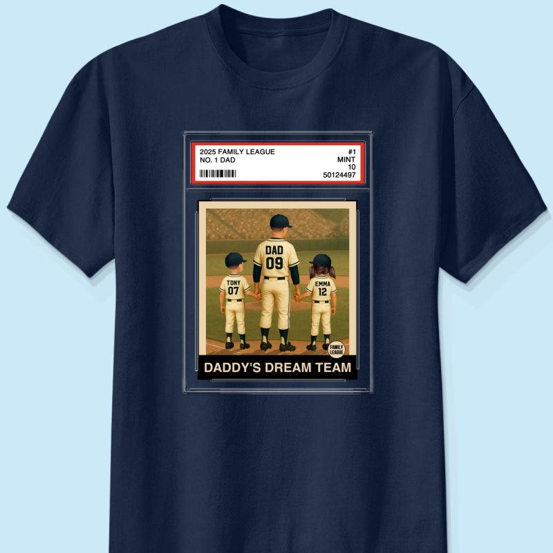 Baseball No. 1 Dad Grandpa Man & Kids Trading Card Style Personalized Shirt