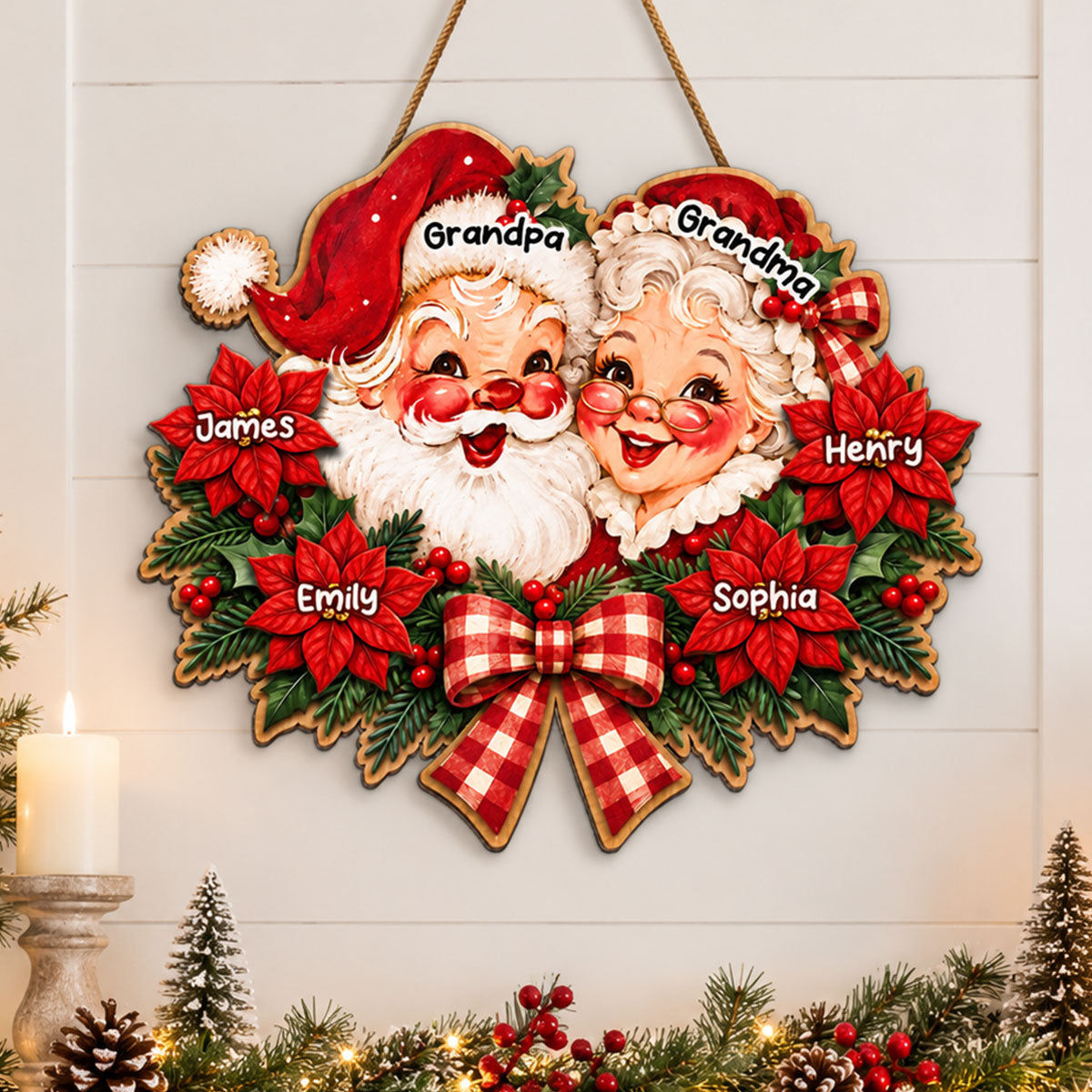 Vintage Style Grandparents Grandkids - Personalized Wood Sign - Christmas Decorations For Grandparents, Family