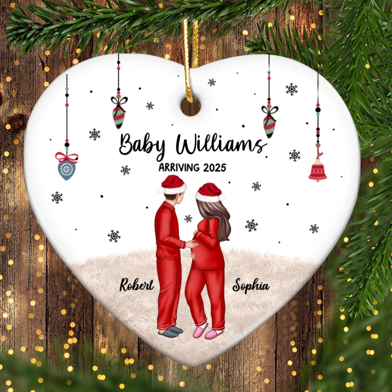Personalized Pregnancy Ornament, Expecting Family Christmas Personalized Heart Ceramic Ornament, New Mom Christmas Gift