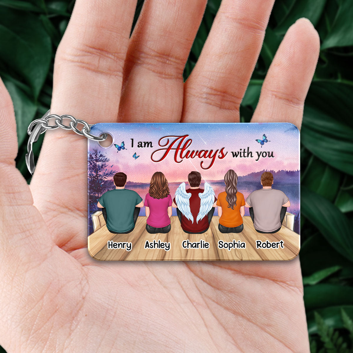 Purple Sunset Lake View Memorial Always With You Remembrance Keepsake Personalized Acrylic Keychain