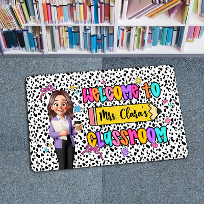 Preppy Style Teacher Happy To See Your Face Personalized Doormat