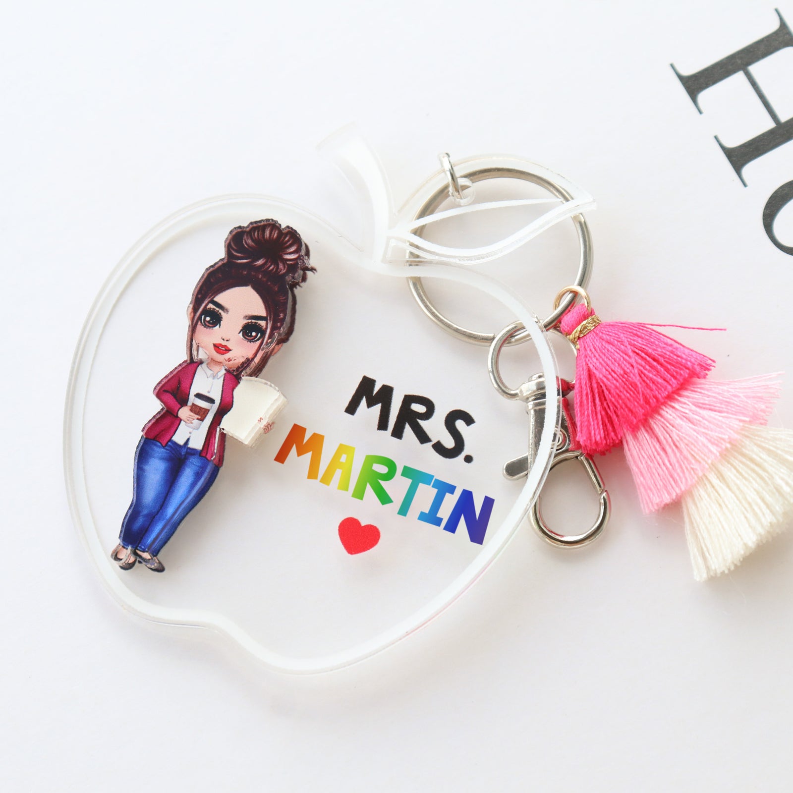 Doll Teacher Apple Shaped Personalized 2-Layer Acrylic Keychain
