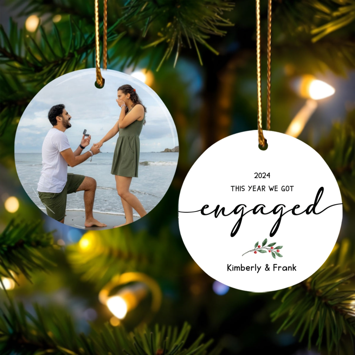 First Christmas Engaged Personalized Photo Ornament, Keepsake Engagement Gift Personalized Picture