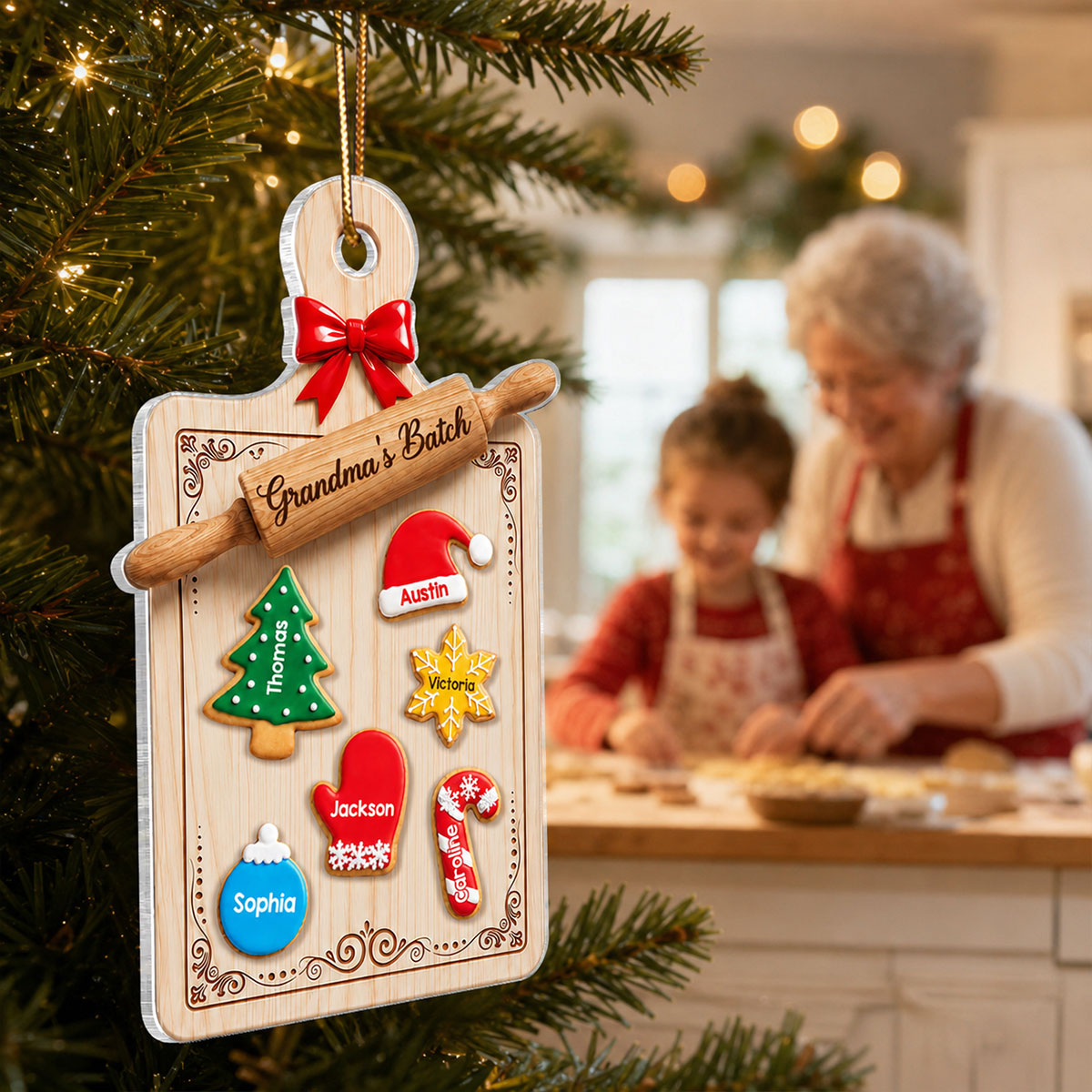 Grandma’s Batch Baking Board - Personalized Acrylic Ornament, Cookies with Names, Christmas Tree Decoration, Gift for Grandma, Mom