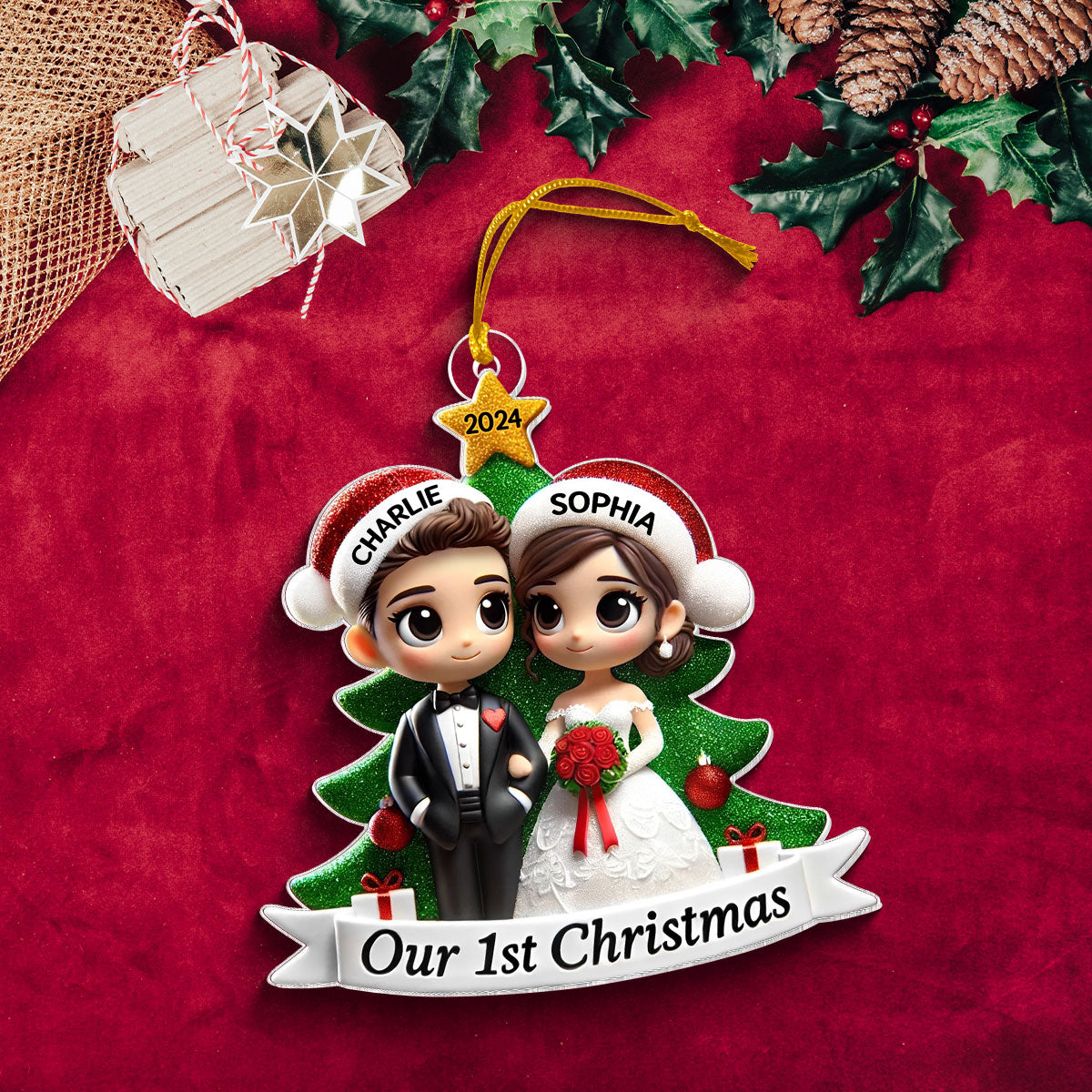 Our First Christmas Married Wedding Couple 2D Flat Acrylic Ornament, MR. & MRS. Gift