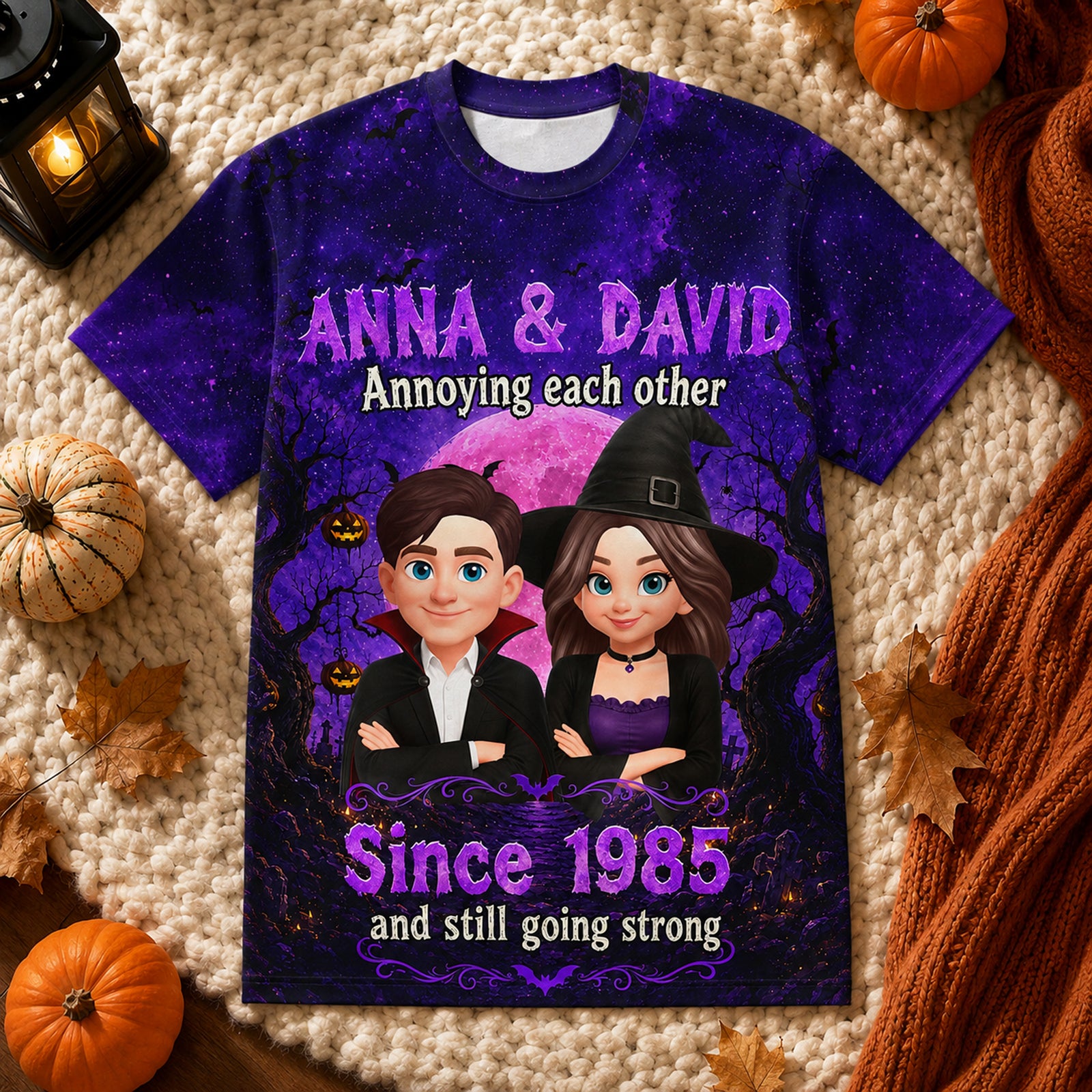 Full Moon Halloween Couple - Personalized Shirt - Halloween Matching Shirts for Couple, Anniversary Gift for Him, for Her