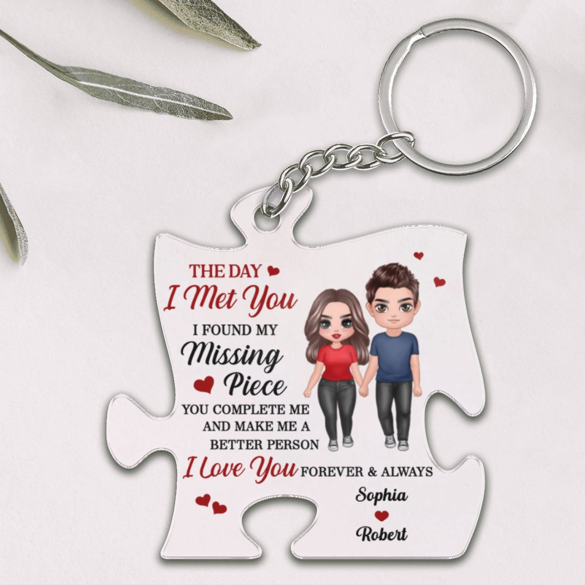 Doll Couple Standing Found My Missing Piece Anniversary Gift For Him For Her Personalized Acrylic Keychain
