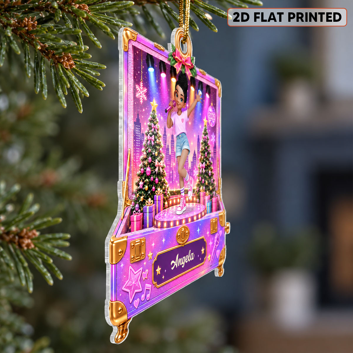 Pretty Girl Pop Star In Music Box 2D Flat - Personalized Acrylic Ornament - Christmas Gift For Daughter, Granddaughter