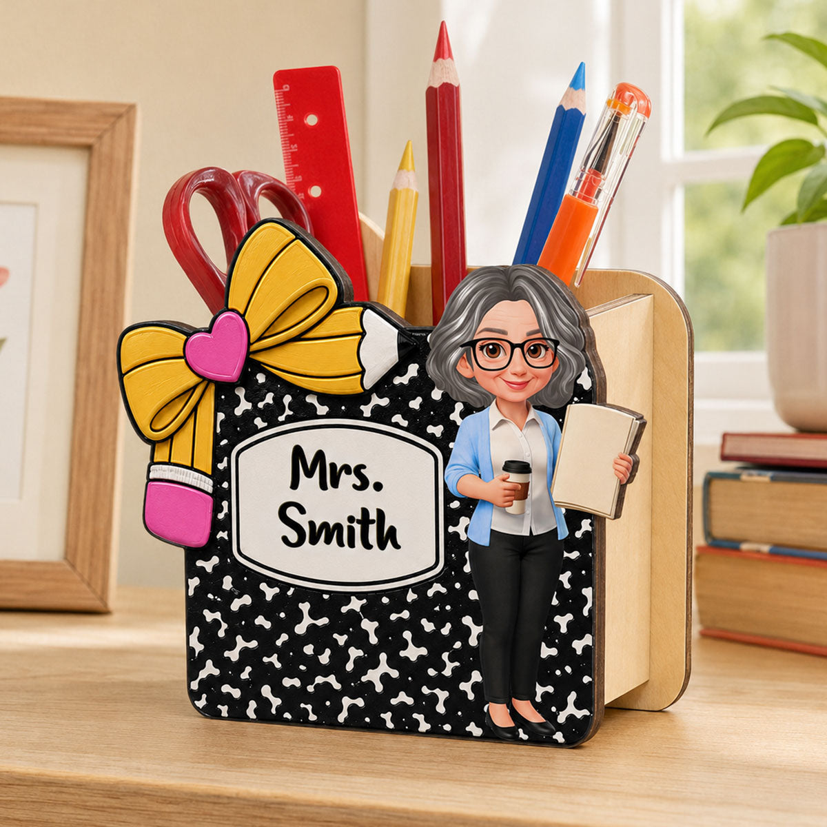 Cute Teacher Notebook Pencil - Personalized Pencil Holder - Back To School Gift For Teacher, Classroom Decor