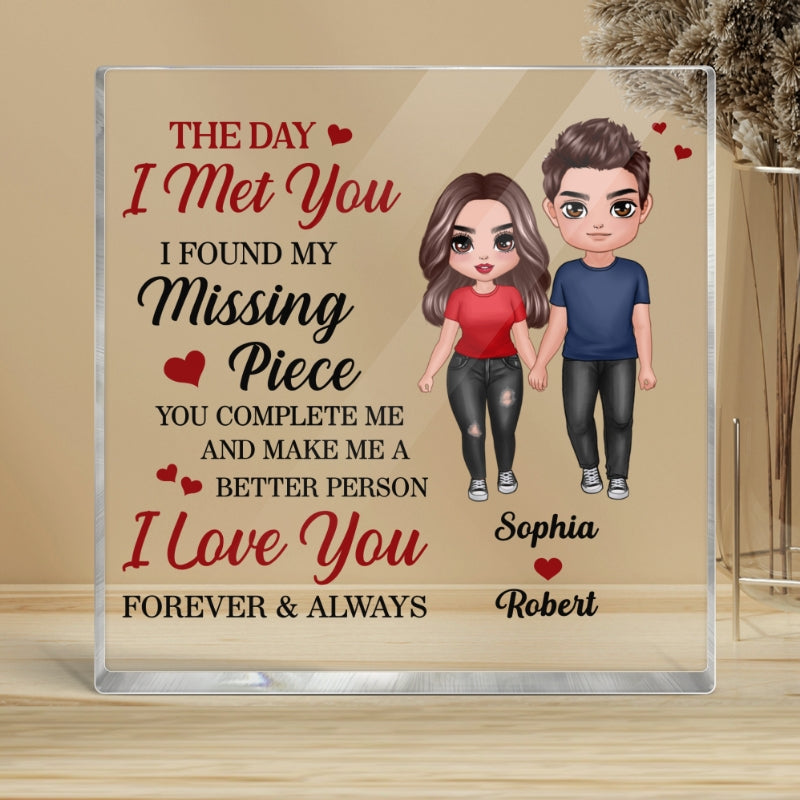 Doll Couple Standing Found My Missing Piece Gift For Him For Her Personalized Square Acrylic Block Plaque