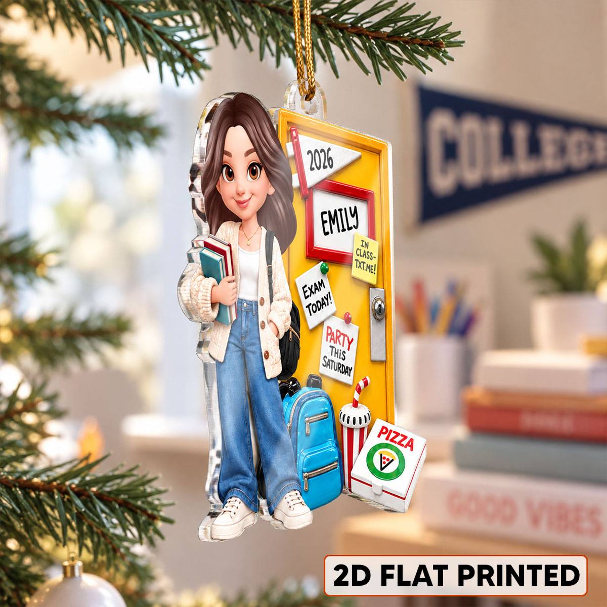 Dorm Room Heading Off to College Dorm Room - Personalized Acrylic Ornament - Christmas Gift For College Students, Freshman