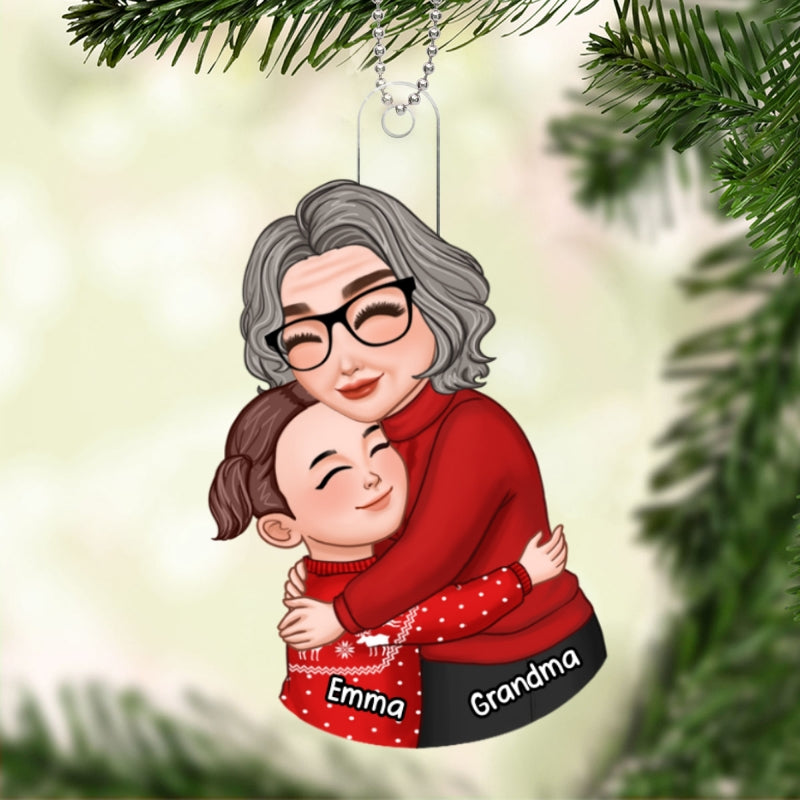 Christmas Grandma & Grandkid Hugging Gift For Granddaughter Grandson Personalized Acrylic Ornament
