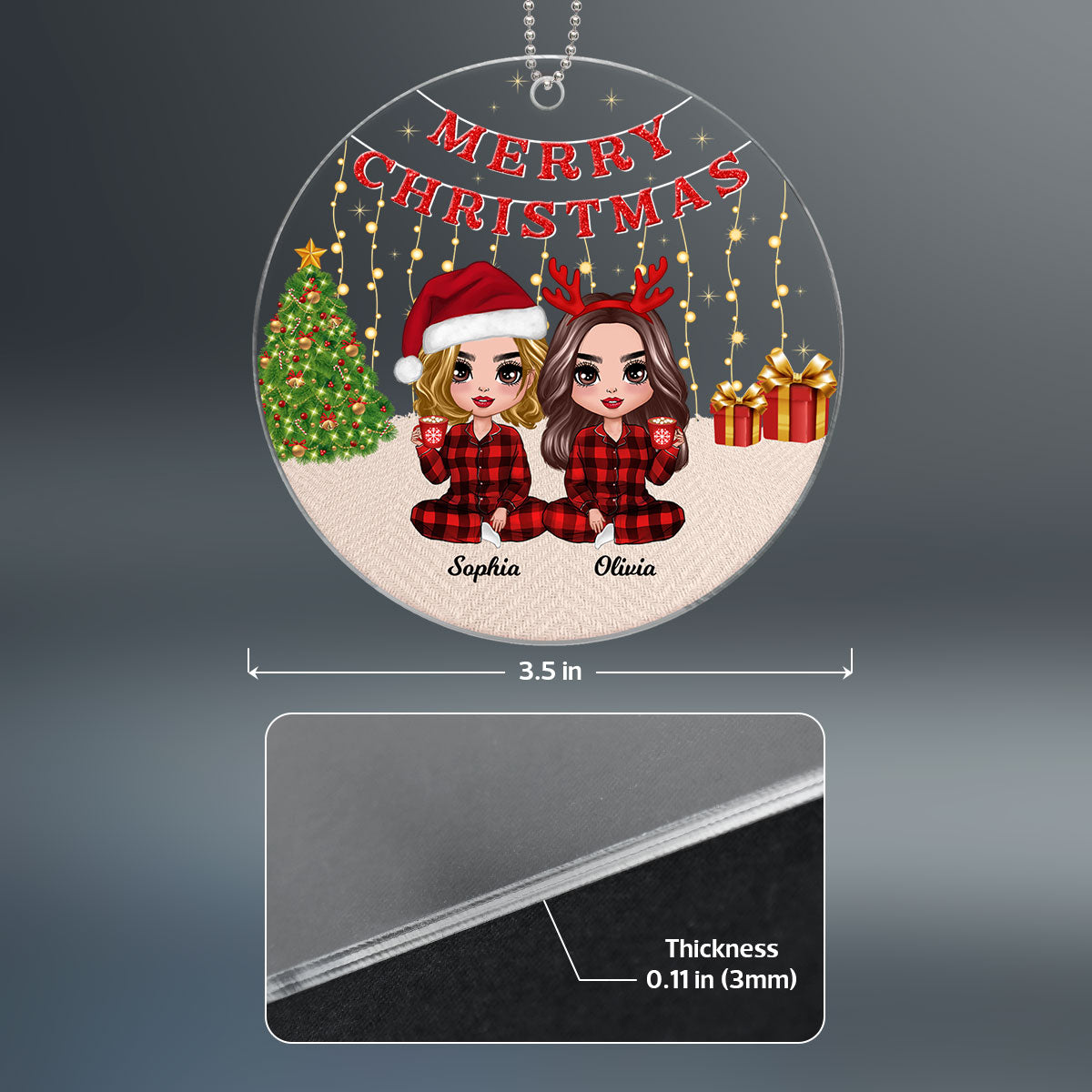 Pajamas Doll Besties Christmas Light Strings Personalized Acrylic Ornament