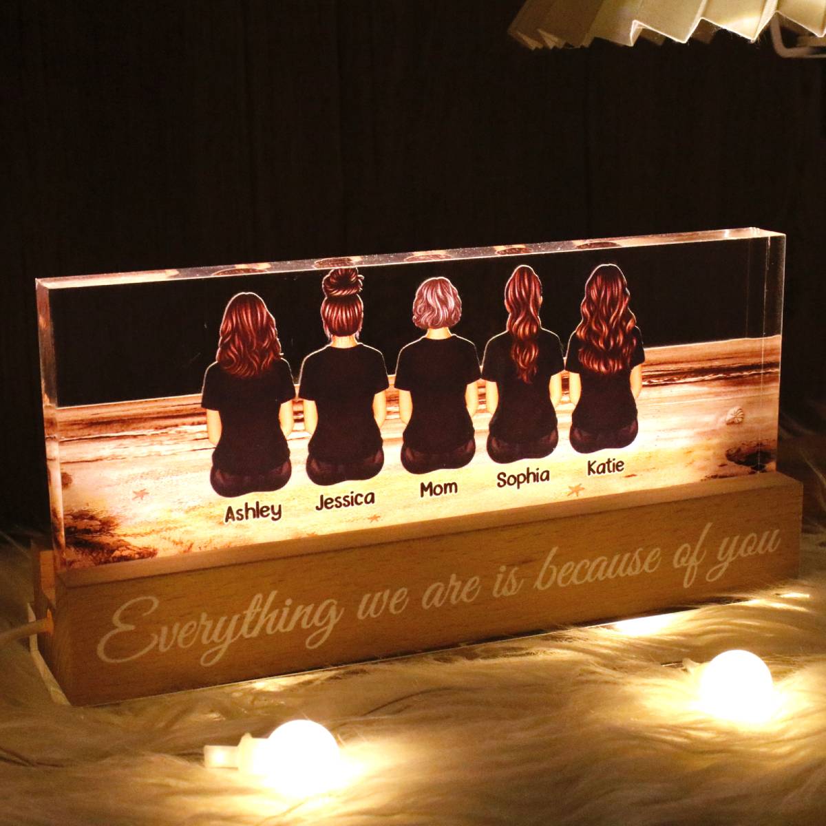 Retro Vintage Mom And Sons Daughters Beach Landscape Personalized LED Night Light