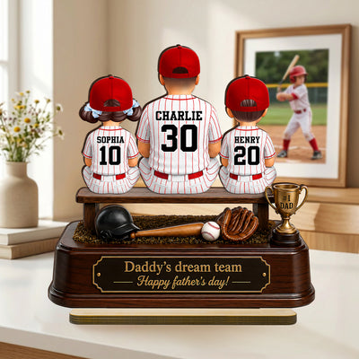 Baseball Daddy's Dream Team - Personalized 2-Layered Wooden Plaque - Father's Day Gift for Dad, Husband