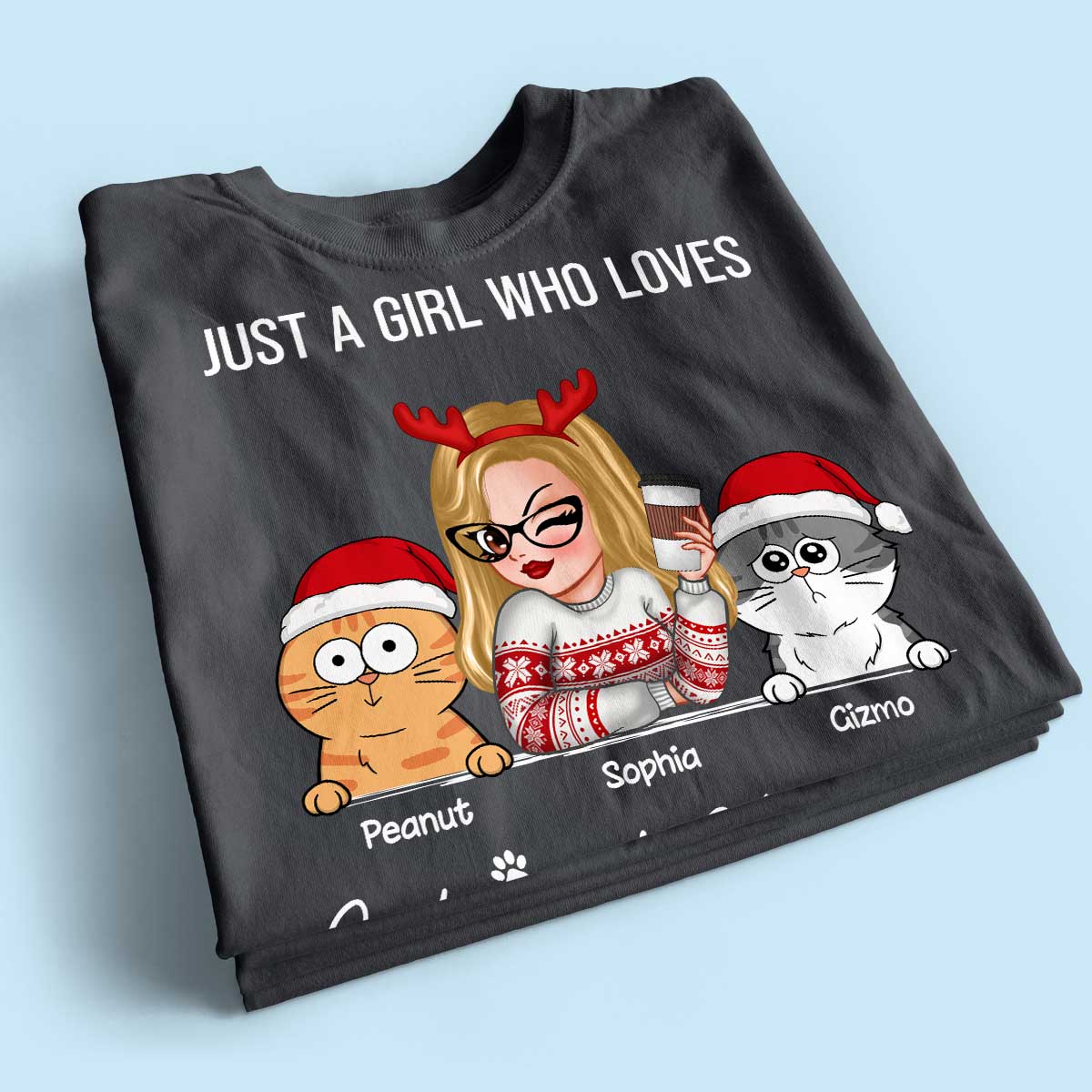 Just A Girl Who Loves Christmas And Her Cats Personalized Shirt, Christmas Sweater for Cat Lovers, Cat Mom