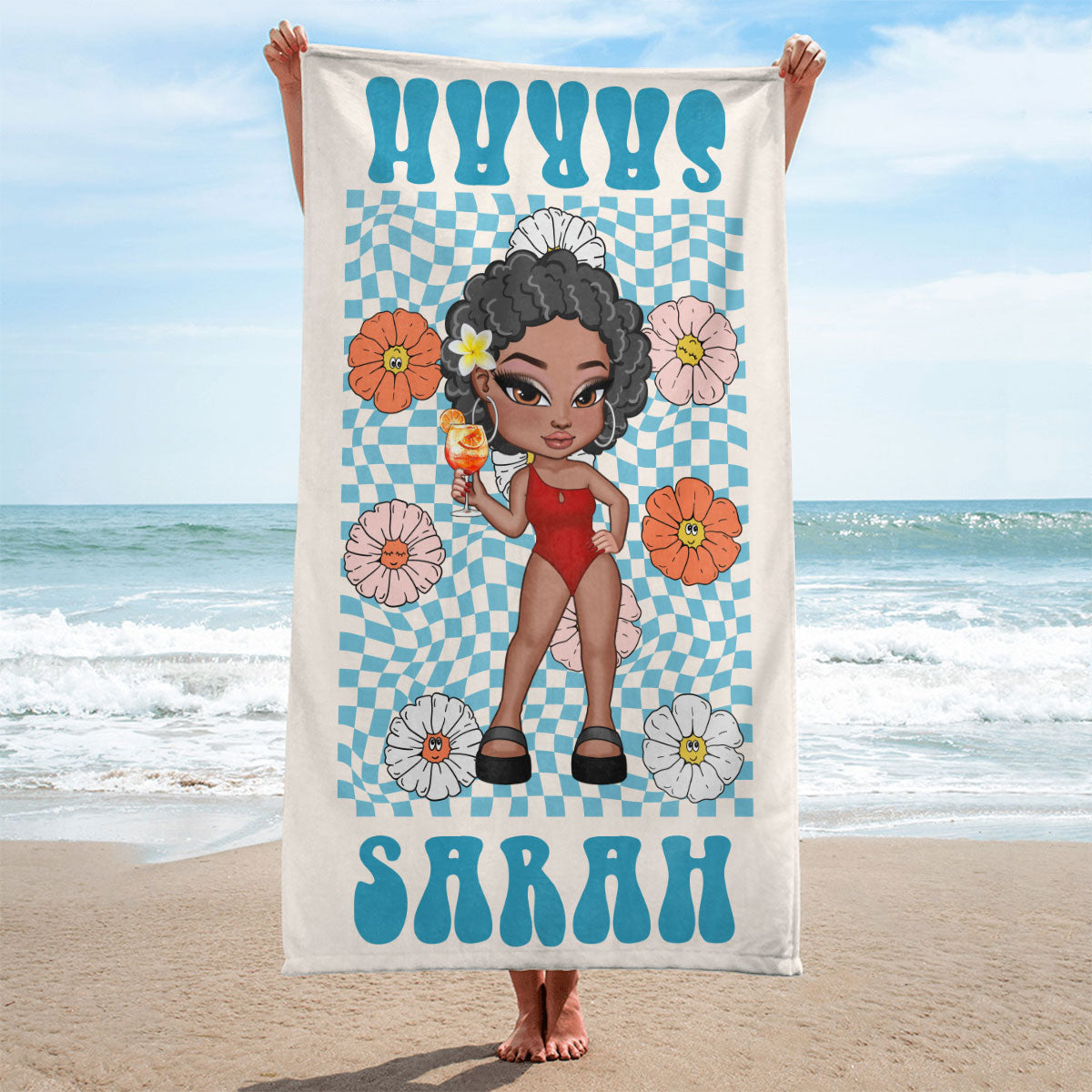 RETRO Multi Style Personalized Beach Towel, Name Bath Towel, Birthday Vacation Summer Gift