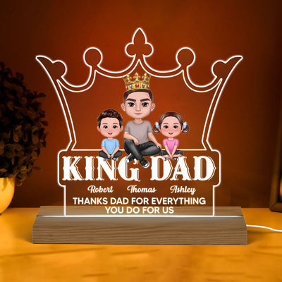 King Dad Doll Man And Kids Personalized Warm Acrylic Custom Shape LED Night Light
