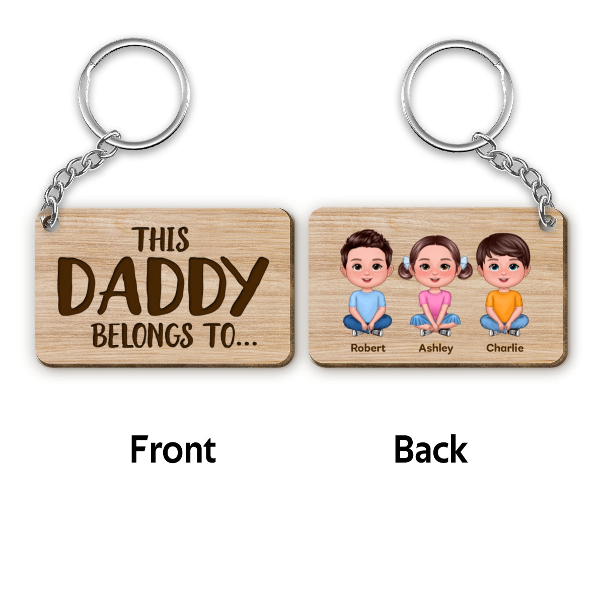 This Daddy Belongs To Cute Sitting Doll Kids Personalized Wooden Keychain