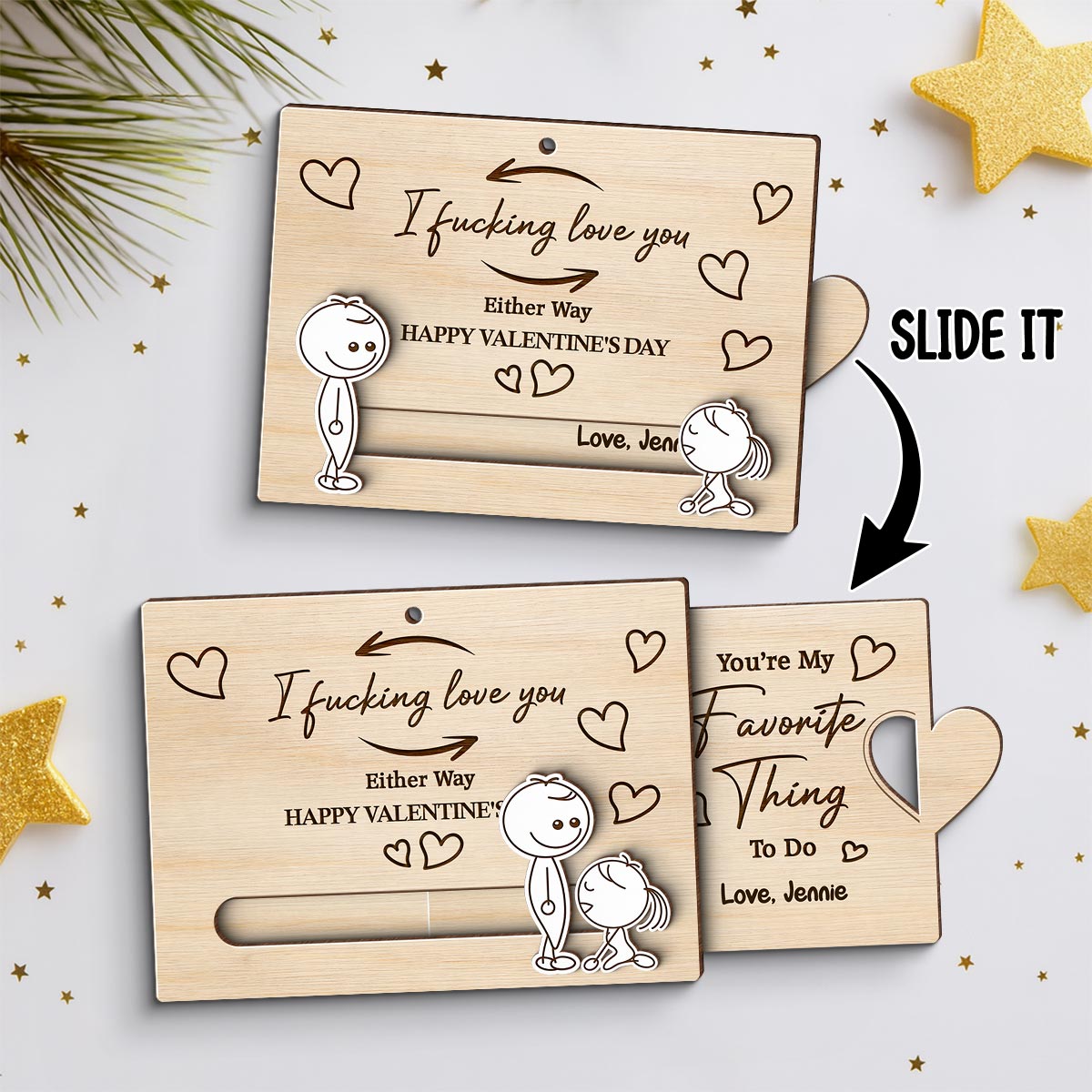 Funny Inappropriate Couple I Fcking Love You - Personalized Wooden Slider Ornament - Valentine's Day Gift For Him, For Her