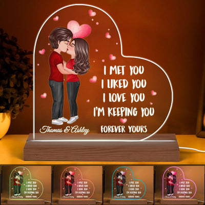 Doll Couple Kissing Together Since Personalized Heart Shaped Acrylic Plaque With LED Night Light - Anniversary Gift For Couple - Gift For Him, Gift For Her