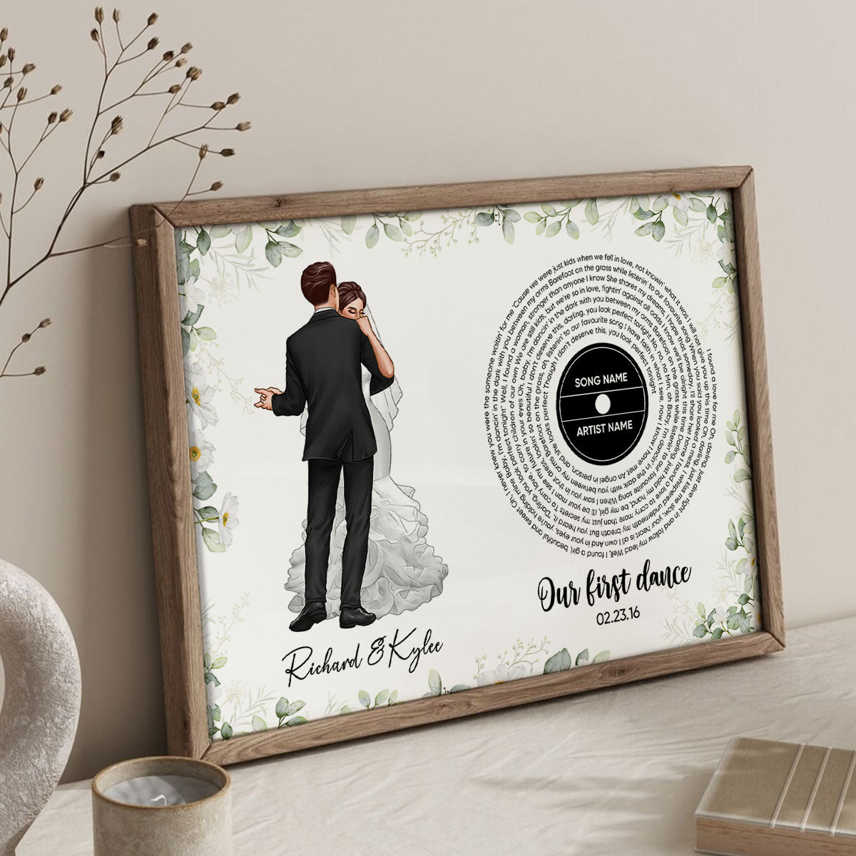 Wedding Song Vinyl Lyrics, Our First Dance Groom Bride Dancing Personalized Poster, Valentines Day Gift, Anniversary Gift for Couple, for Him for Her