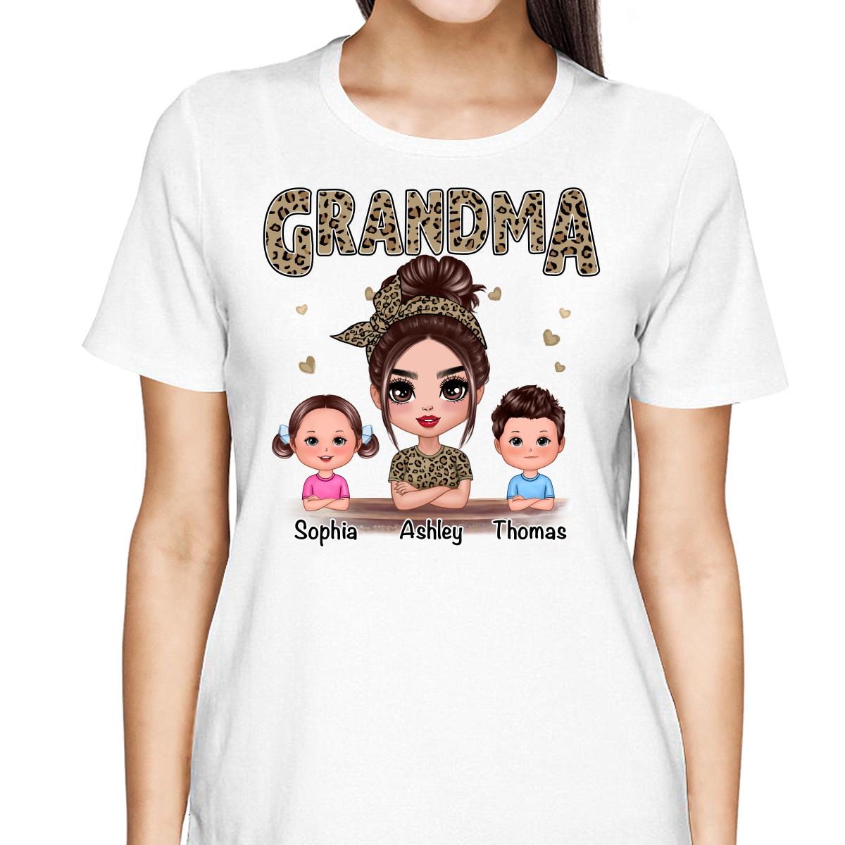 Leopard Shirt Doll Grandma Grandkids Personalized Shirt