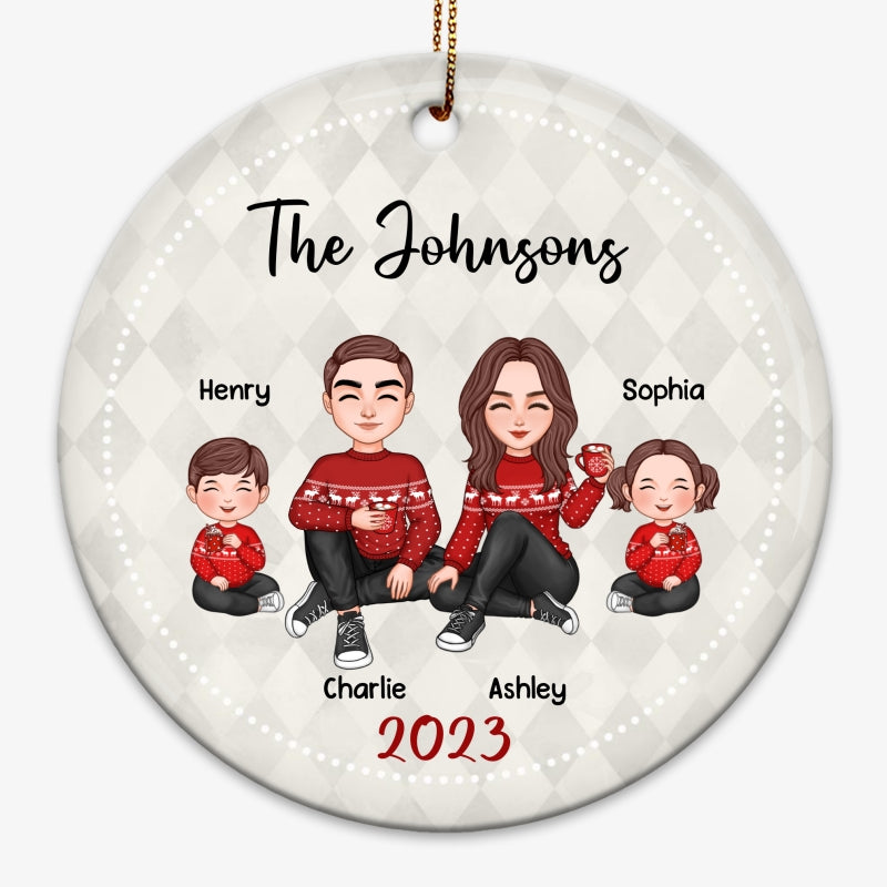 Family Cute Doll Couple Mom Dad Kid Dog Cat Personalized Circle Ornament