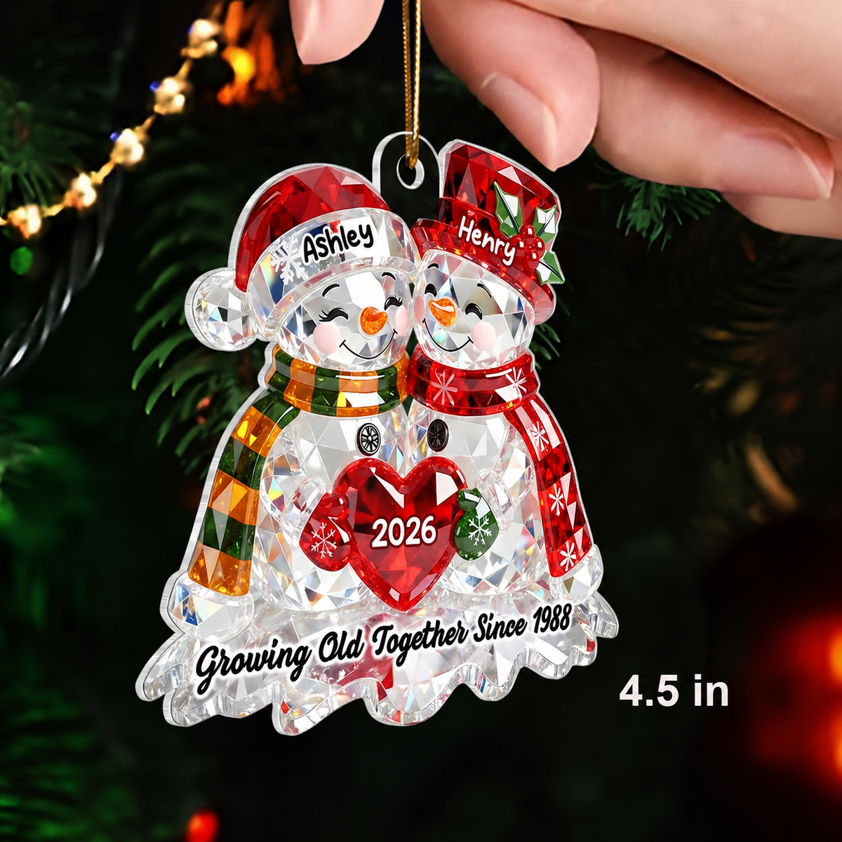 Snowman Couple 3D Crystal Effect - Personalized Acrylic Ornament - Christmas Gift for Couple