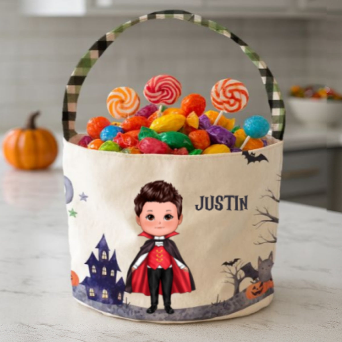 Halloween Cute Kids Characters Personalized Trick or Treat Basket, Gift for Daughter, Son, Grandkids
