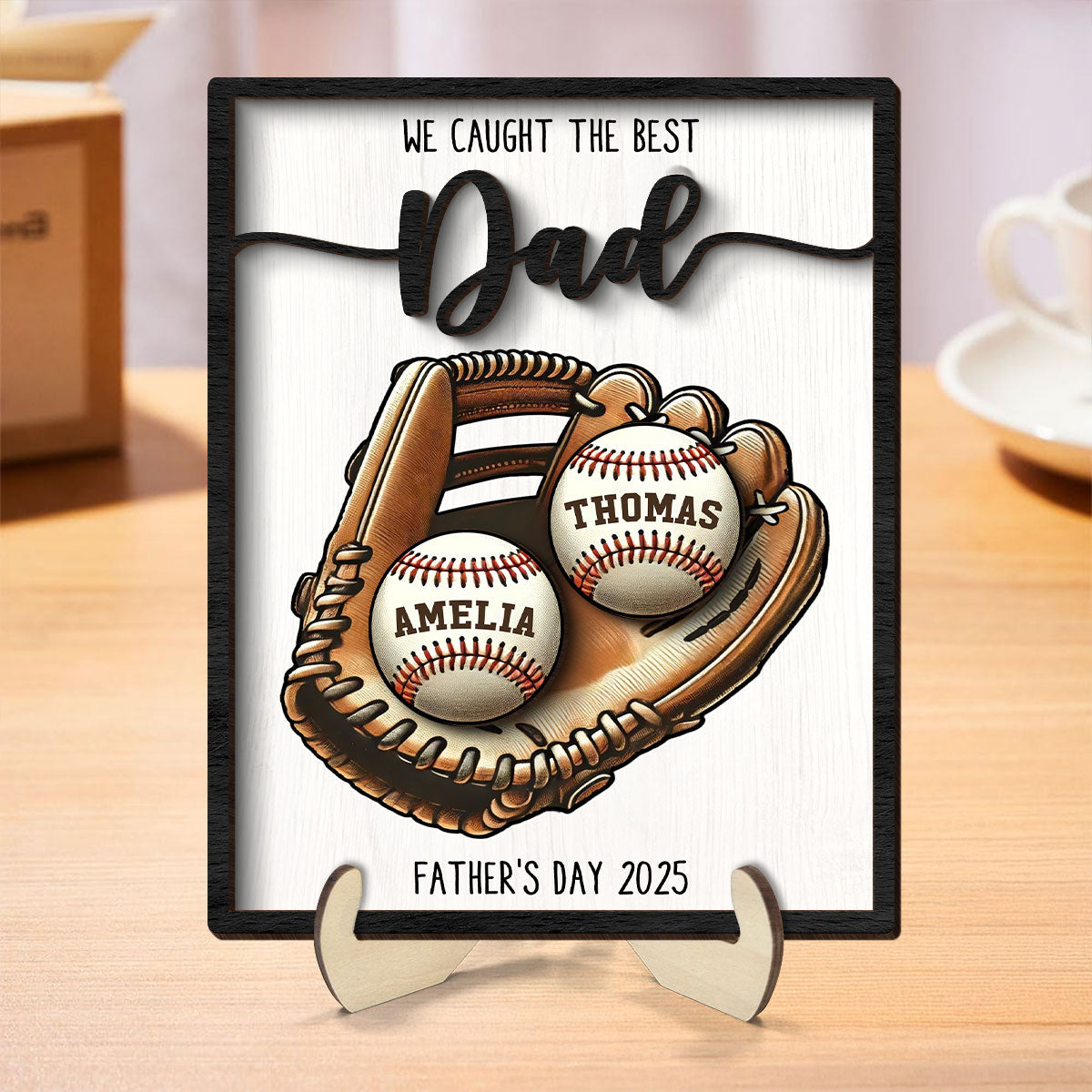 We Caught The Best Dad Baseball, Softball - Personalized 2-Layered Wooden Plaque - Gift For Dad, Gift For Husband, Gift For Grandpa