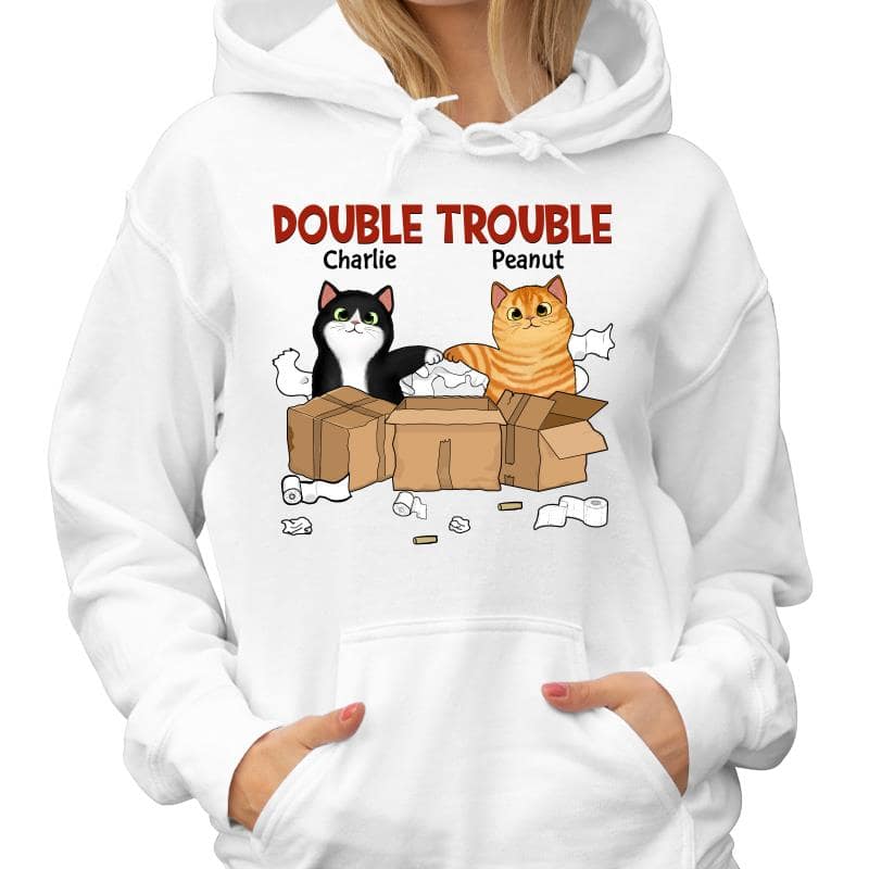 Double Trouble Naughty Fluffy Cats Funny Gift For Cat Lover Personalized Shirt