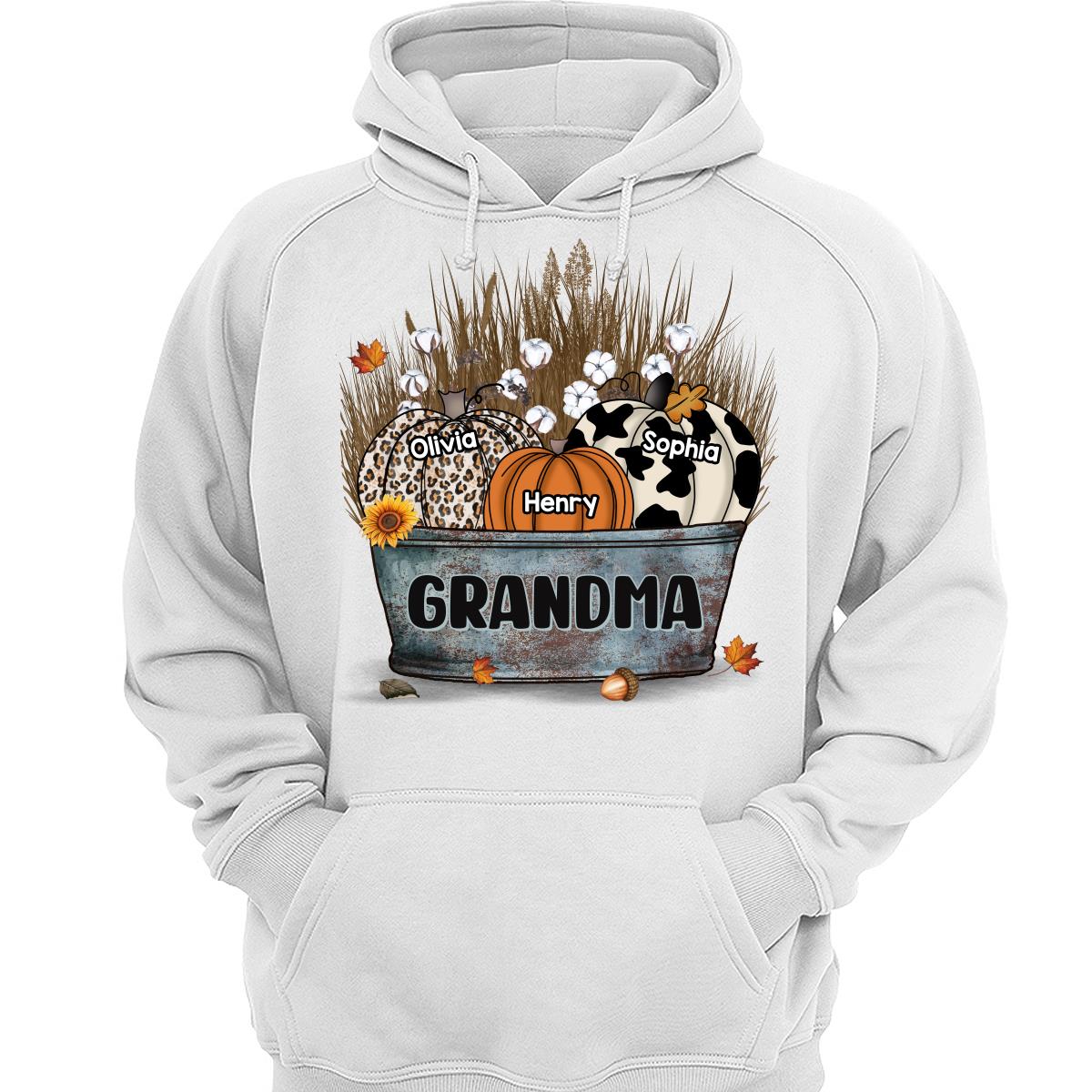 Grandma Mom Pumpkins In Bucket Fall Season Personalized Shirt