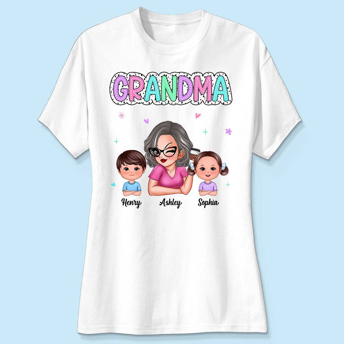 Summer Pastel Dalmatian Dots Grandma And Grandkids Personalized Shirt