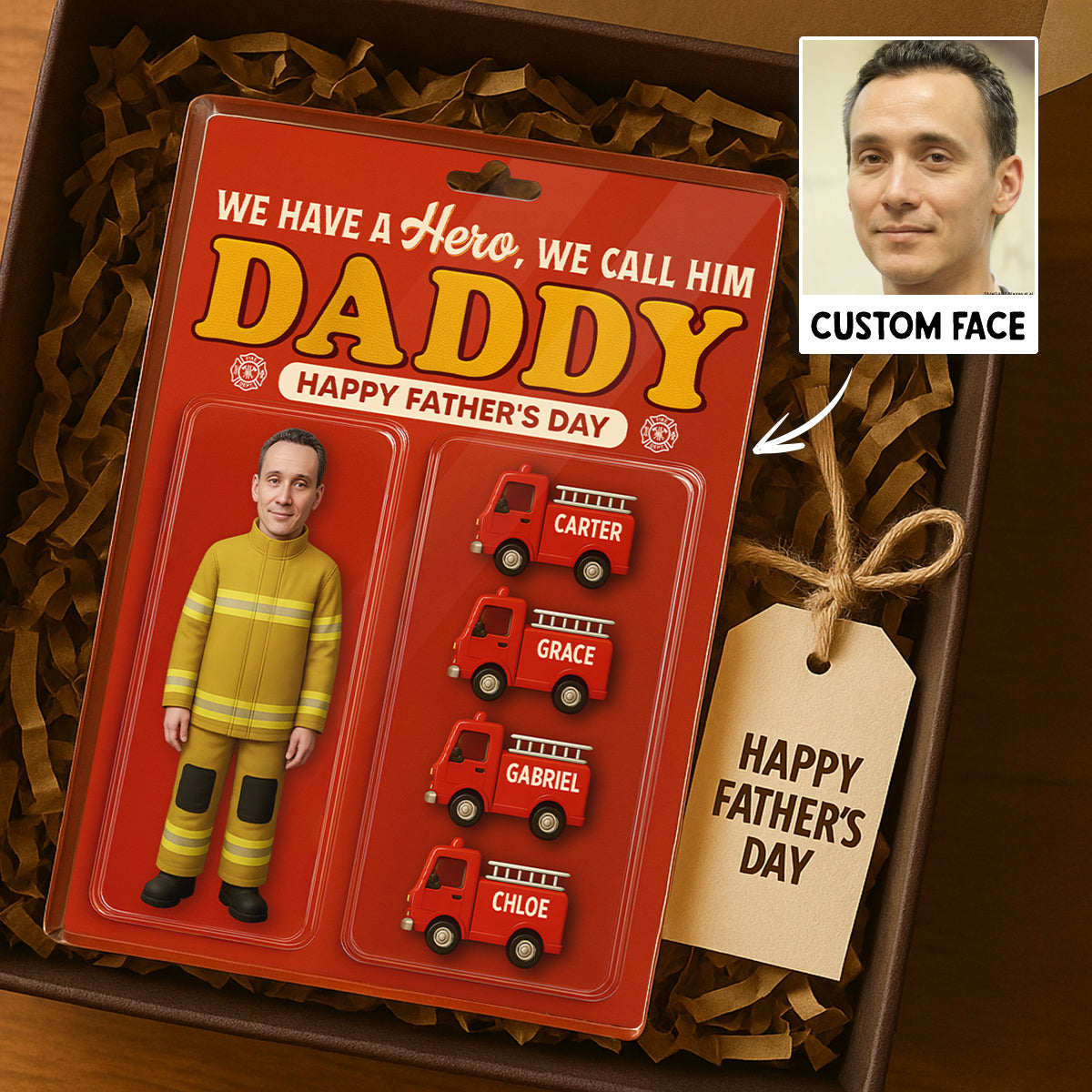 Firefighter Dad Hero Custom Figure 3D Effect Personalized Flat Acrylic Block Plaque, Unique  Gift For Dad