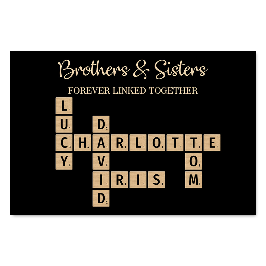 Brothers & Sisters Forever Linked Together Crossword Puzzle Art - Personalized Poster - Heartfelt Gift For Siblings, Family