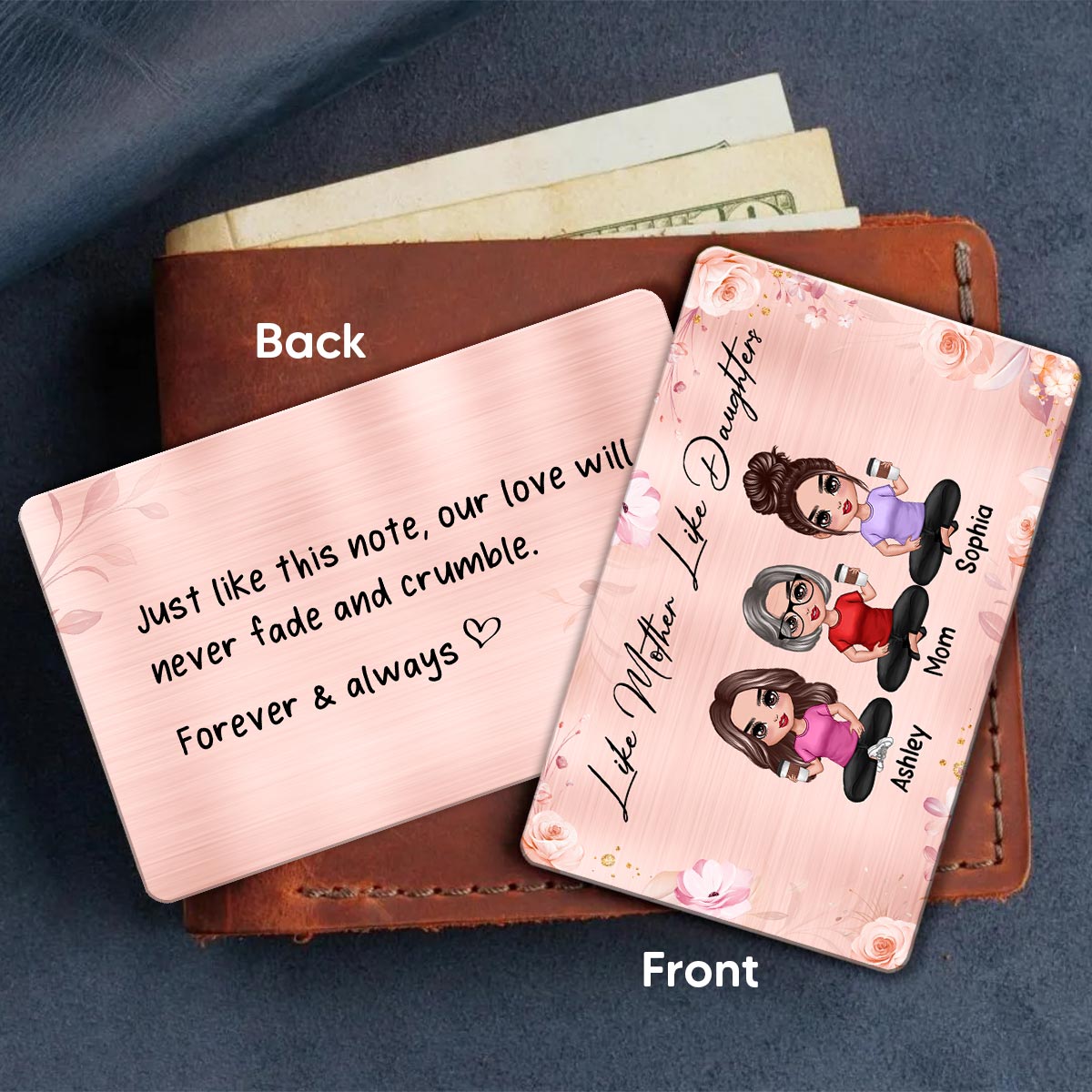 Like Mother Like Daughters We Love You Doll Women Sitting Personalized Metal Wallet Card