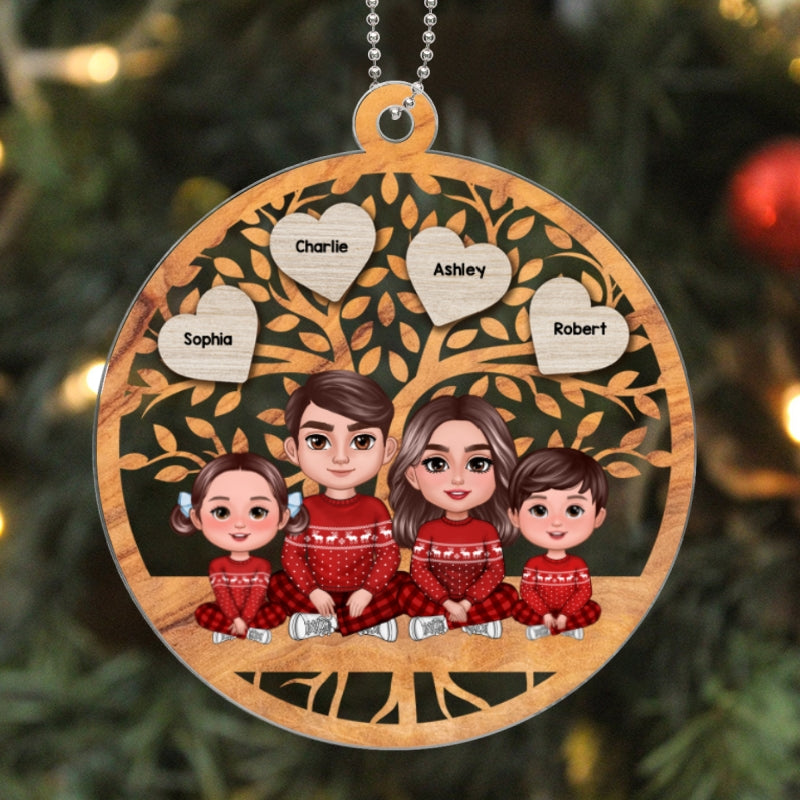 Christmas Family Sitting Under Tree Personalized Acrylic Ornament