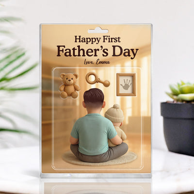 Happy First Father's Day Custom Figure 3D Effect Personalized Rectangle Acrylic Block Plaque