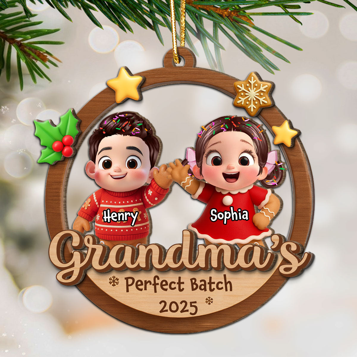 Grandma's Perfect Batch - Personalized 2-Layered Wooden Ornament - Christmas Gift for Grandma