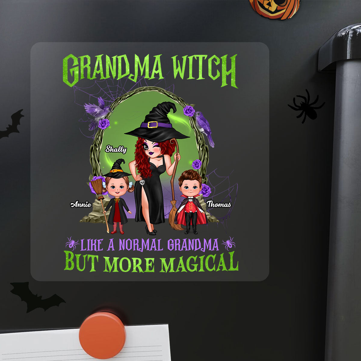 Purple And Green Pretty Grandma Halloween Personalized Decal, Halloween Decor