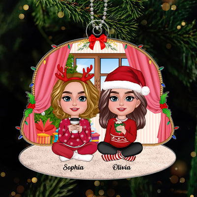 Doll Besties Sisters Sitting Rope Frame Personalized Acrylic Ornament