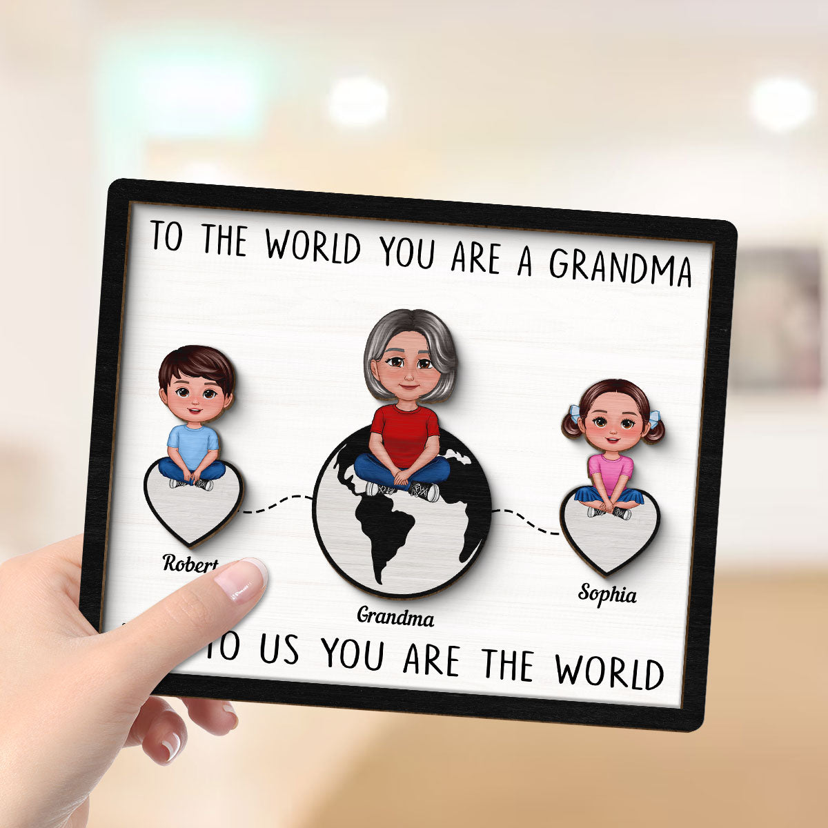 Grandma Mom You're The World Personalized 2-layer Wooden Plaque, Gift For Mom, For Grandma