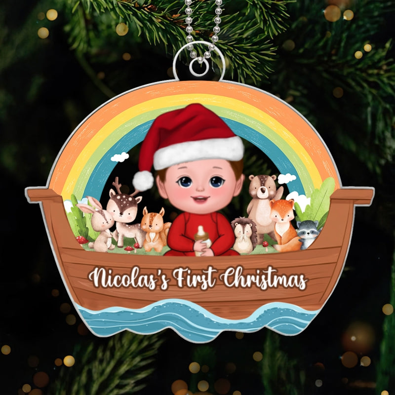 Woodland Animals On Ark Baby's First Christmas Personalized Acrylic Ornament