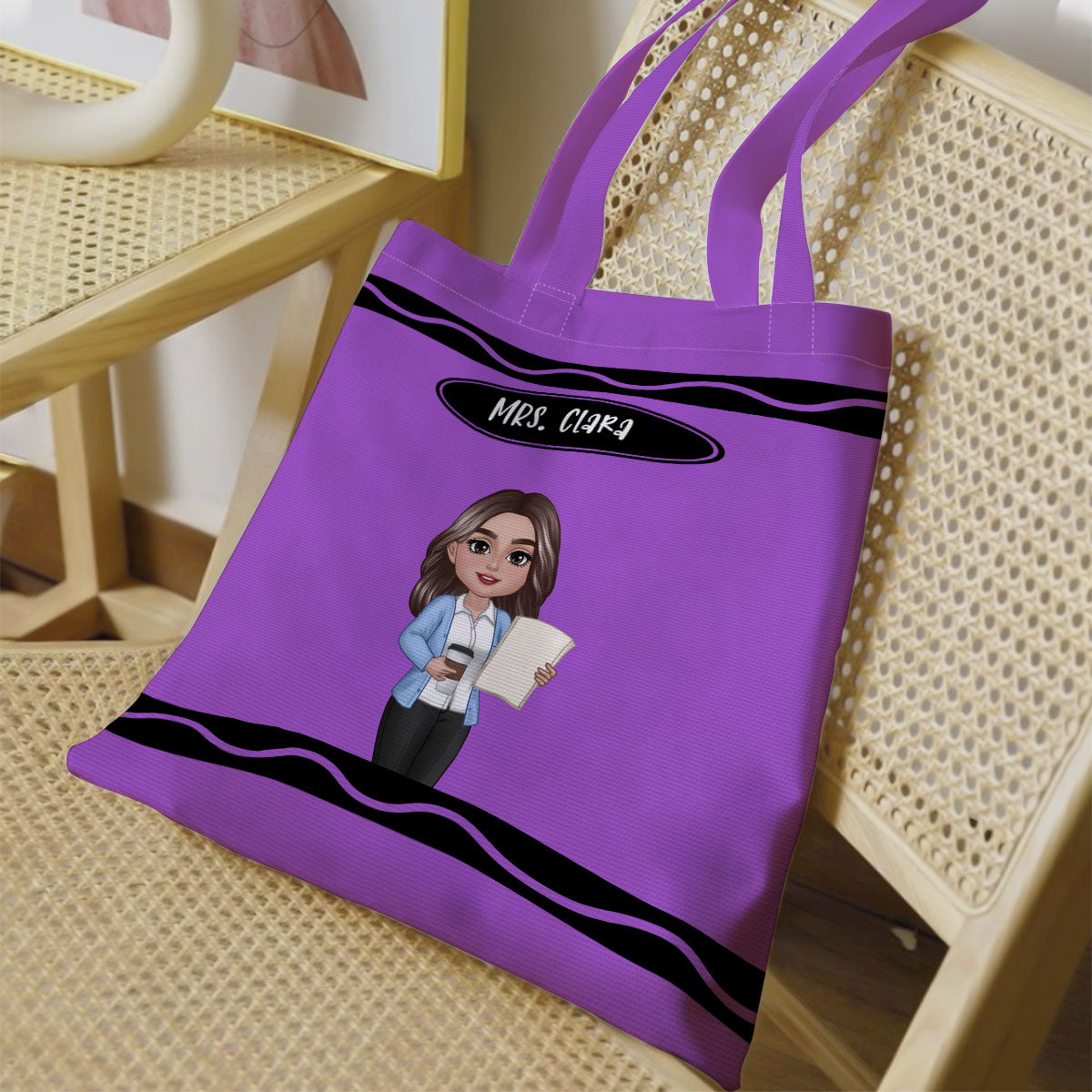 Teacher Crayon Personalized Tote Bag, Back To School Gift For Teacher