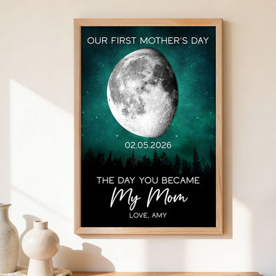 Galaxy Night The Day You Became My Mom Custom Moon Phase First Mother's Day - Personalized Poster - First Mother's Day Gift For New Mom